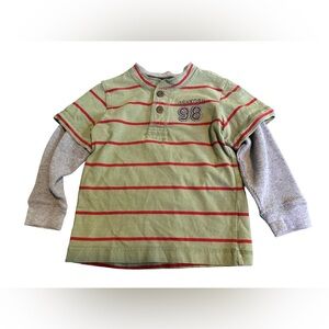 OshKosh B'gosh Boys 3T Long Sleeve Green and Red Striped Tee with grey sleeves